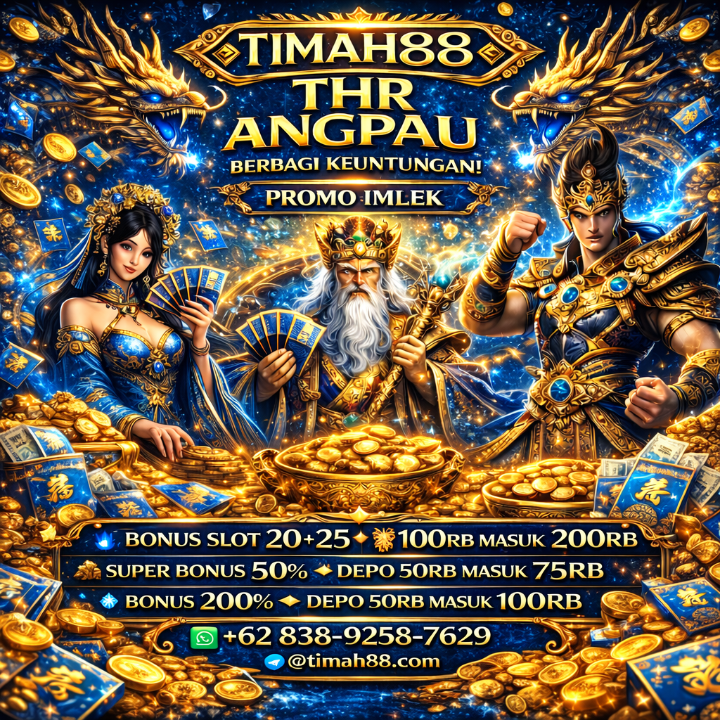 TIMAH88 THR Angpau Promo Imlek dengan nuansa biru dan emas serta bonus slot besar