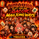 TIMAH88 gacor Mahjong Ways dengan efek api menyala, karakter anime festival Jepang, slot online terpercaya
