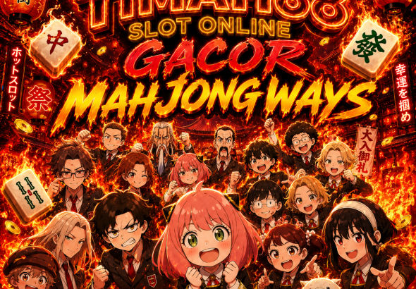 TIMAH88 gacor Mahjong Ways dengan efek api menyala, karakter anime festival Jepang, slot online terpercaya